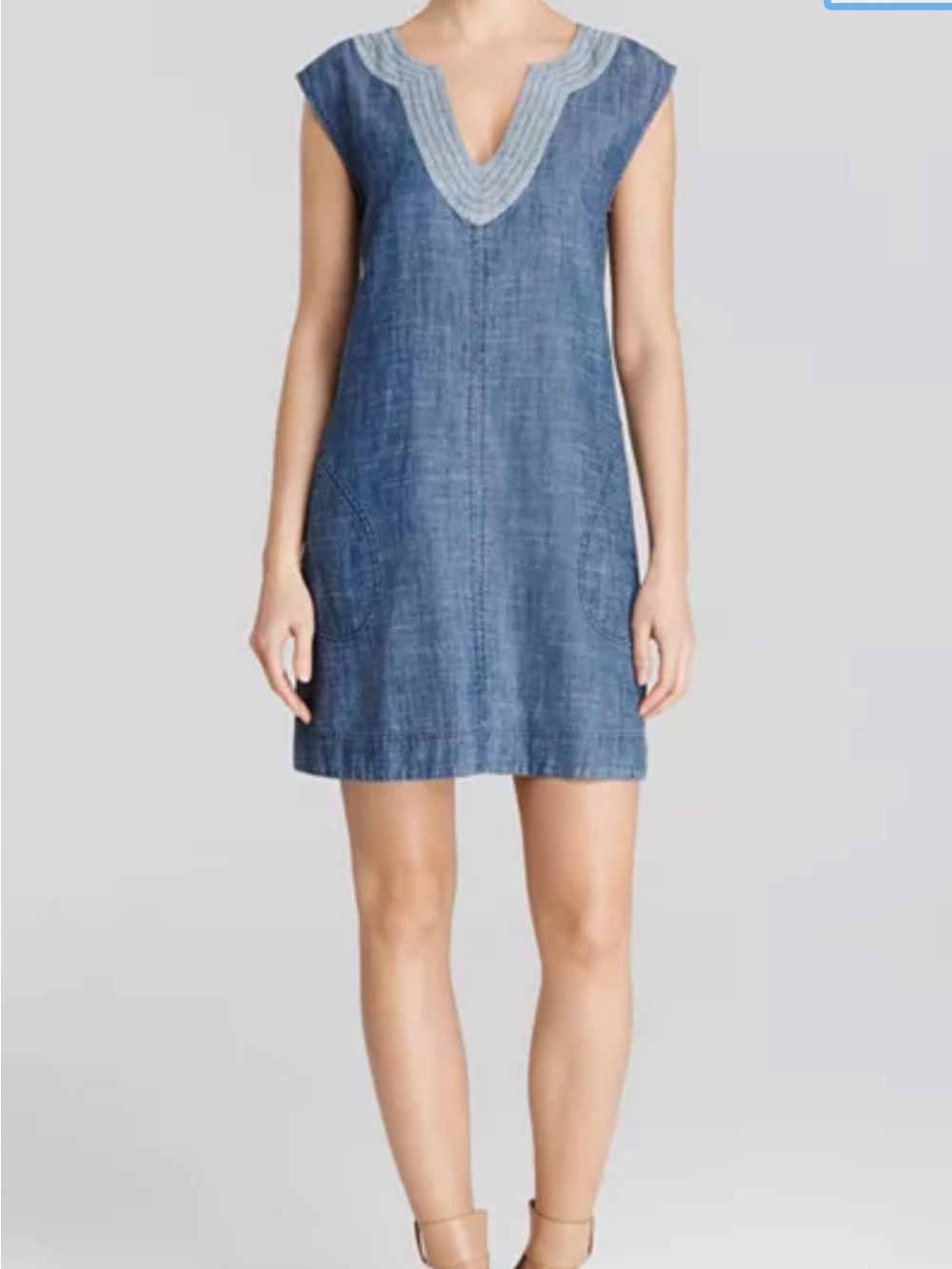 Trina Turk Denim-Blue Sleeveless Chambray Shift Dress SZ 0